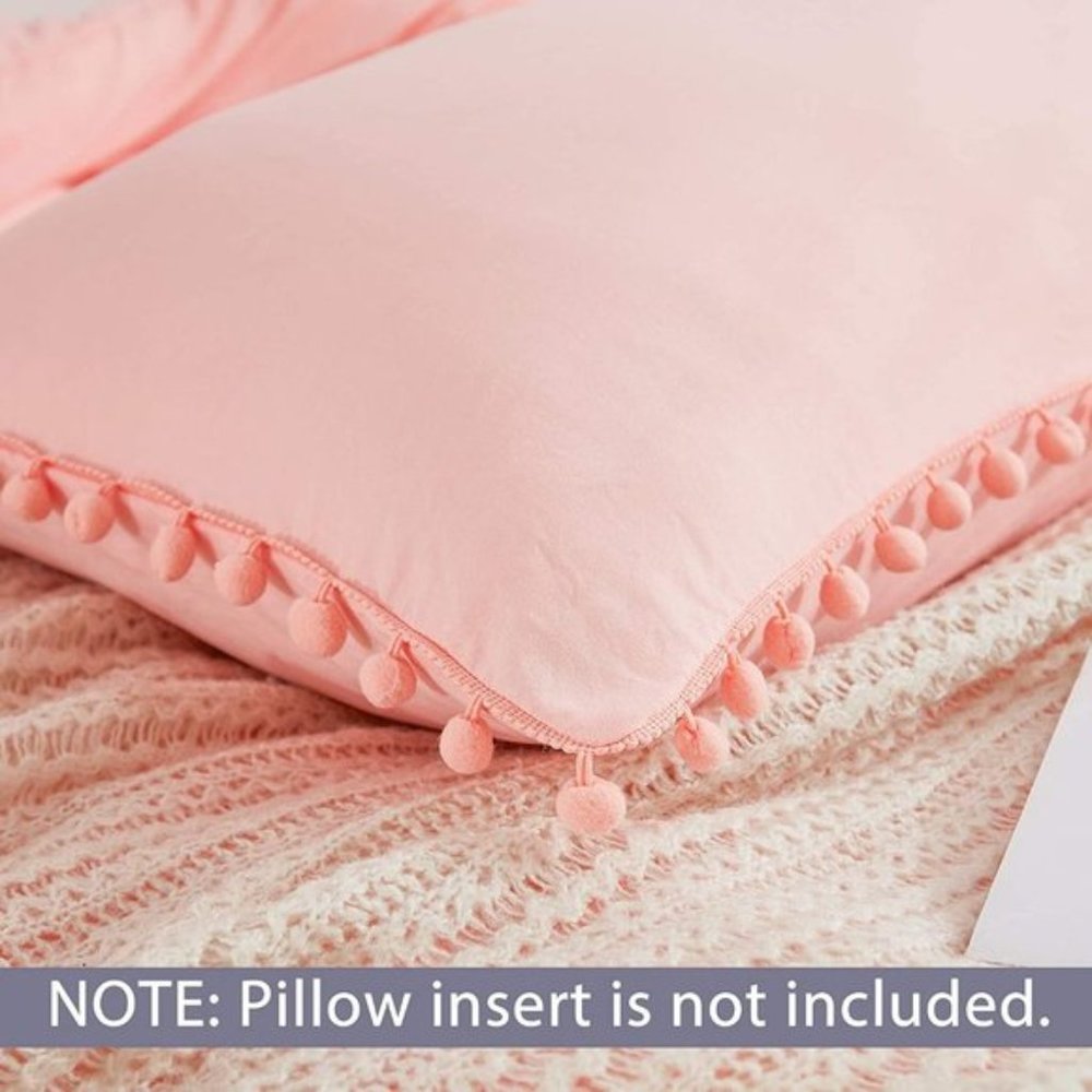 UO 3 Pieces Queen Peach Pom Pom Fringe Duvet Cover - Picture 4 of 8